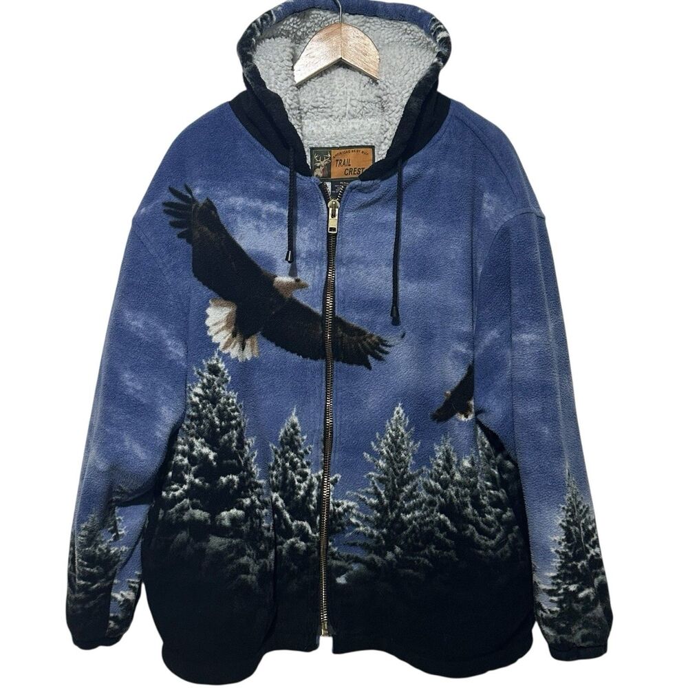 Vintage Trail Crest Jacket Men’s XL Bald Eagle Forrest  Full Zip Fleece Hoodie